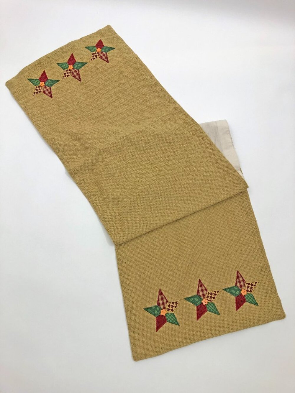 Christmas Burlap Table Runner 13x54" Appliqued Stars NEW Sales Sample